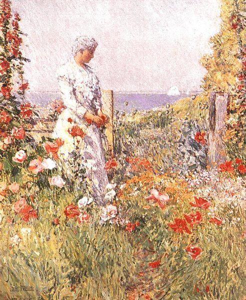 Childe Hassam Thaxter in Her Garden oil painting image